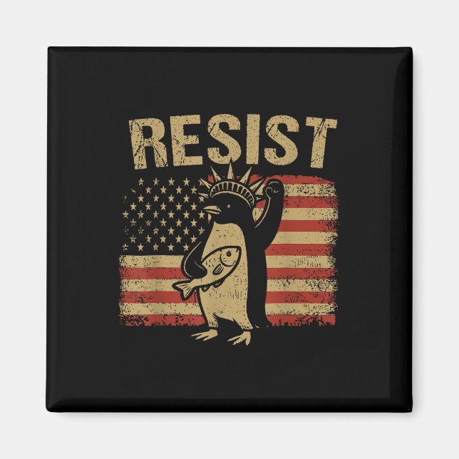 Funny Penguin Resist Cool Penguins Vintage Protest Magnet (Front)