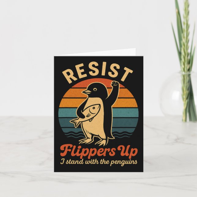 Funny Penguin Resist Penguins Protest Against Tari Card (Front)