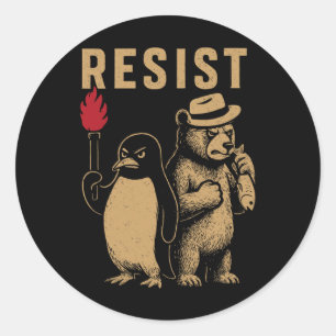 Funny Penguin Resist Penguins Protest Against Tari Classic Round Sticker