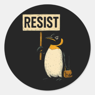 Funny Penguin Resist Penguins Protest Against Tari Classic Round Sticker