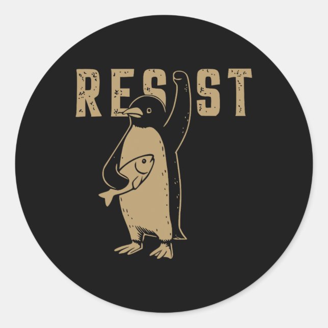 Funny Penguin Resist Penguins Protest Against Tari Classic Round Sticker (Front)
