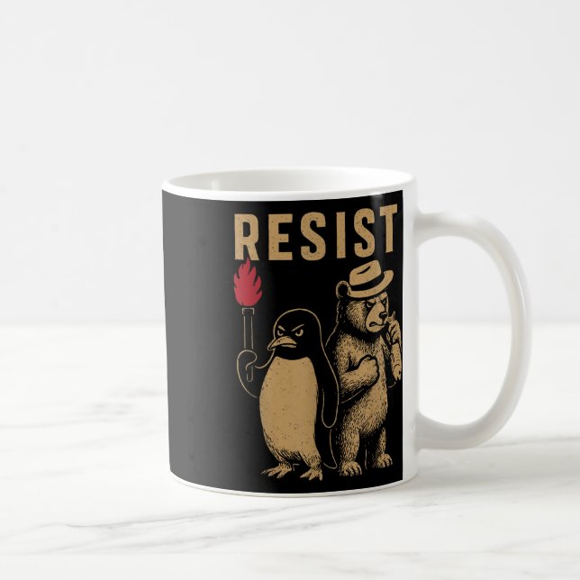 Funny Penguin Resist Penguins Protest Against Tari Coffee Mug (Right)
