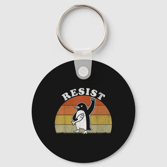 Funny Penguin Resist Penguins Protest Against Tari Key Ring (Front)