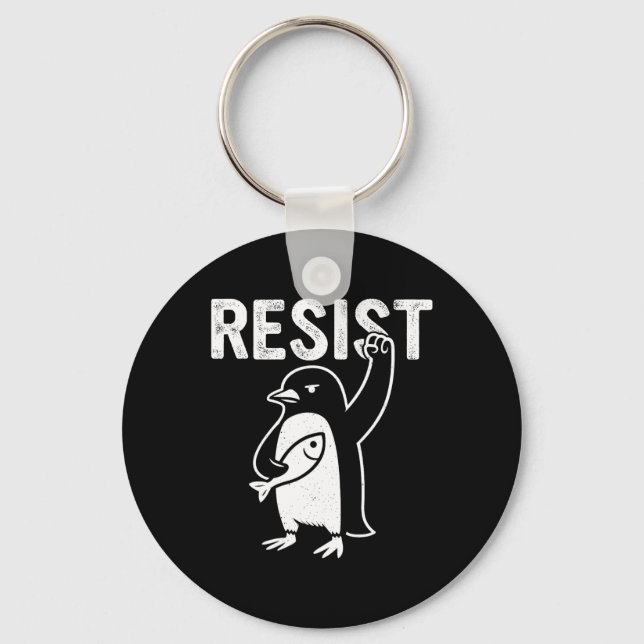 Funny Penguin Resist Penguins Protest Against Tari Key Ring (Front)