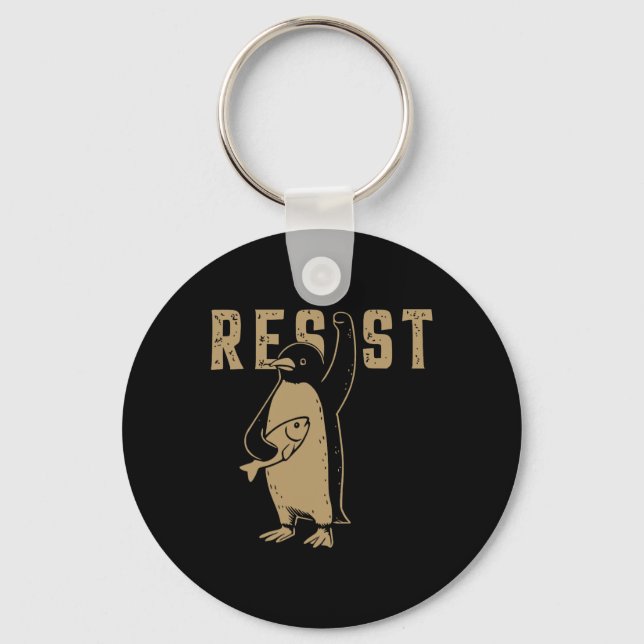Funny Penguin Resist Penguins Protest Against Tari Key Ring (Front)