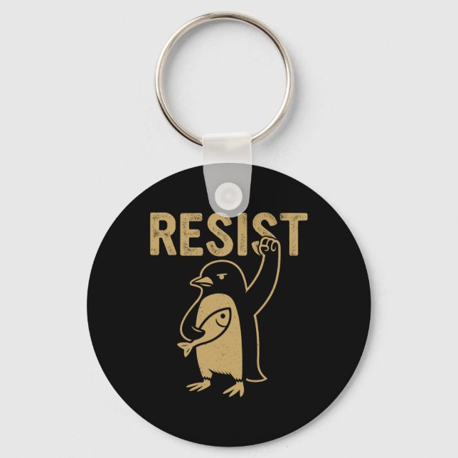 Funny Penguin Resist Penguins Protest Against Tari Key Ring (Front)