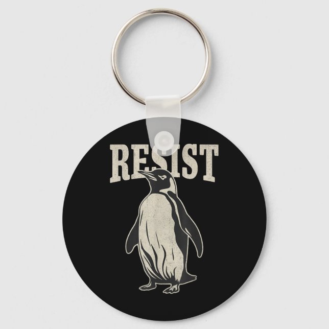 Funny Penguin Resist Penguins Protest Against Tari Key Ring (Front)
