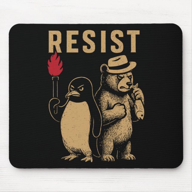 Funny Penguin Resist Penguins Protest Against Tari Mouse Mat (Front)