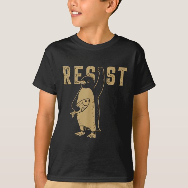 Funny Penguin Resist Penguins Protest Against Tari T-Shirt (Front)