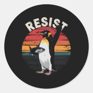 Funny Penguin Resist Protest Against Tariffs Humou Classic Round Sticker