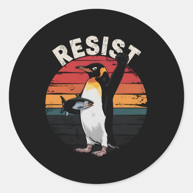 Funny Penguin Resist Protest Against Tariffs Humou Classic Round Sticker (Front)