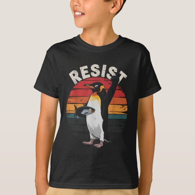 Funny Penguin Resist Protest Against Tariffs Humou T-Shirt (Front)
