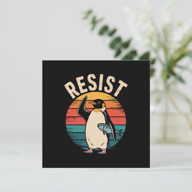 Funny Penguin Resist Protest Against Tariffs  Invitation (Standing Front)