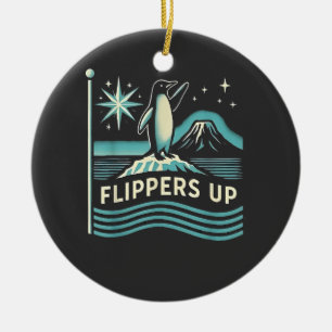 Funny Penguin Resist Protest Against Tarrifs  Ceramic Tree Decoration