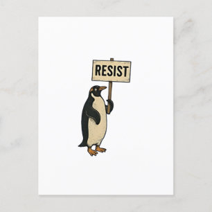 Funny Penguin Resist Protest Against Tarrifs  Invitation Postcard