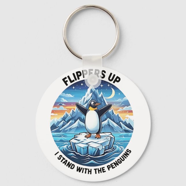 Funny Penguin Resist Protest Against Tarrifs  Key Ring (Front)