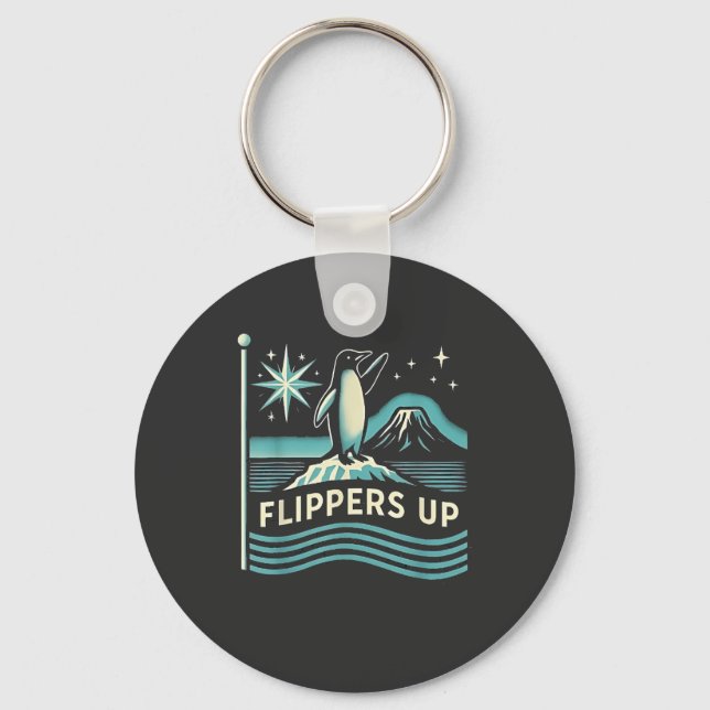 Funny Penguin Resist Protest Against Tarrifs  Key Ring (Front)
