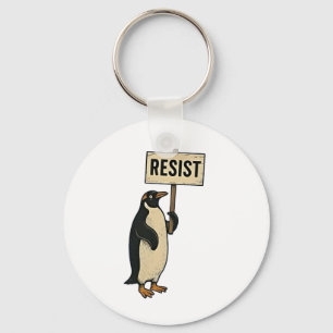 Funny Penguin Resist Protest Against Tarrifs Key Ring