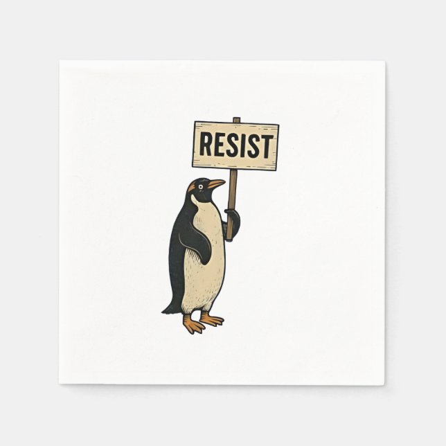 Funny Penguin Resist Protest Against Tarrifs  Napkin (Front)