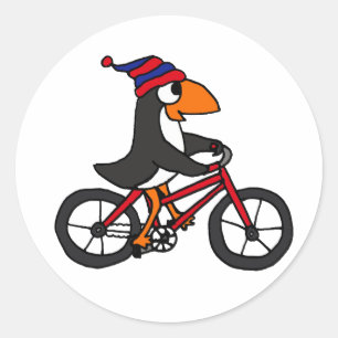 Funny Penguin Riding Red Bicycle Classic Round Sticker