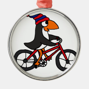 Funny Penguin Riding Red Bicycle Metal Tree Decoration