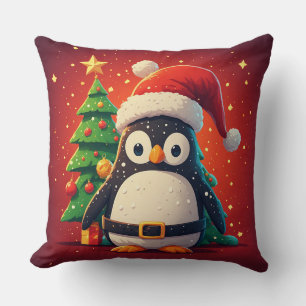 🐧 Funny Penguin Santa Christmas Lights Theme 🎄 Cushion
