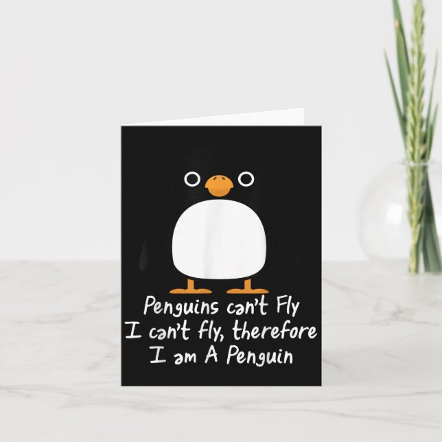 Funny Penguin T Shirt Cool I Can't Fly Animal Love Card (Front)