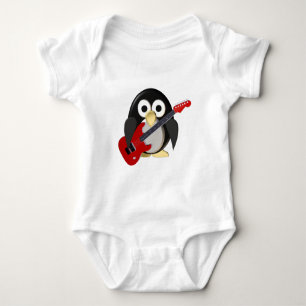 Funny penguin with guitar baby bodysuit