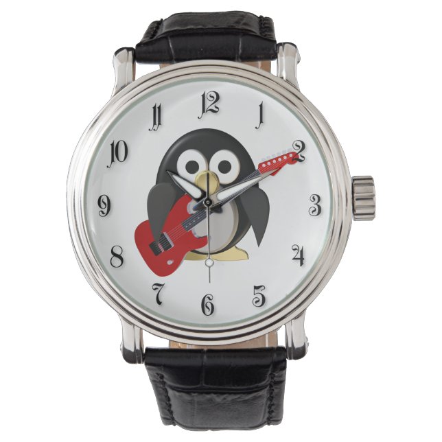 Funny penguin with guitar watch (Front)