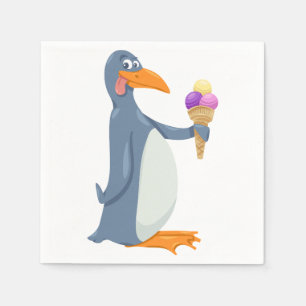 Funny Penguin With Ice Cream Paper Napkins