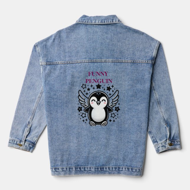 Funny Penguin Women's Denim Jacket (Back)