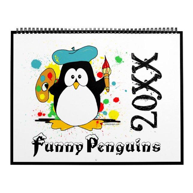 Funny Penguins Cartoon Art Large Calendar (Cover)