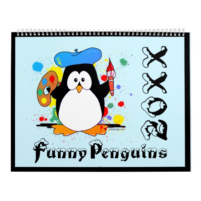 Funny Penguins Cartoon Fun Colours Large Calendar (Cover)
