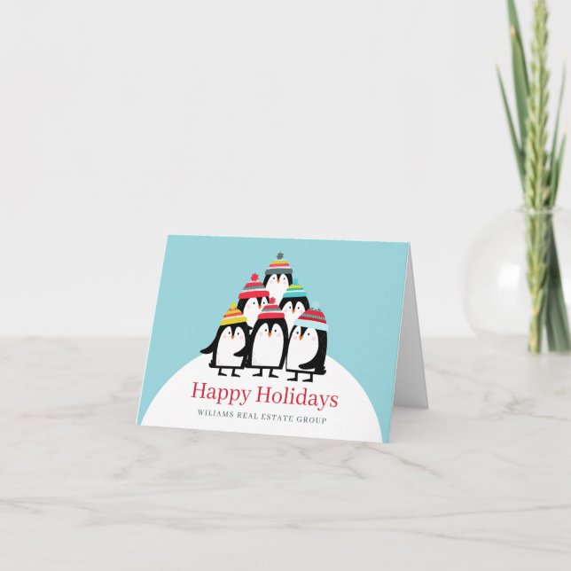 Funny Penguins Christmas Corporate Greeting Holiday Card (Front)