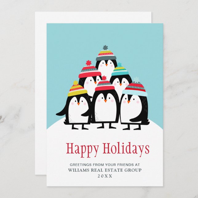 Funny Penguins Christmas Corporate Greeting Holiday Card (Front/Back)