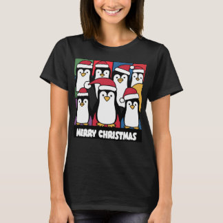Funny Penguins in Santa Hats Christmas T-Shirt