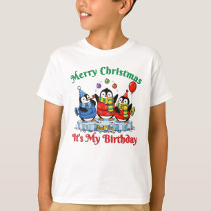 Funny Penguins, Merry Christmas Birthday T-Shirt