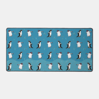 Funny Penguins Pattern on Blue Desk Mat