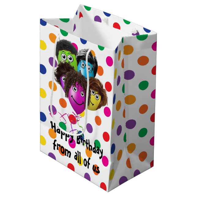 Funny People Birthday Balloons on Dots Medium Gift Bag (Front Angled)