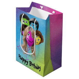 Funny People Birthday Balloons  on Rainbow Medium Gift Bag