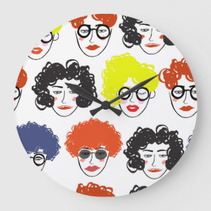 Funny people crowd: seamless design. large clock