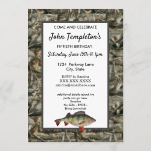 Funny Perch Fishing Men's Camo Birthday Invite