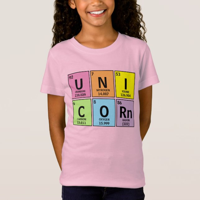 Funny Periodic Table of Elements Unicorn Rainbow T-Shirt (Front)