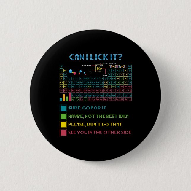 Funny Periodic Table Science Can I Lick It Chemist 6 Cm Round Badge (Front)