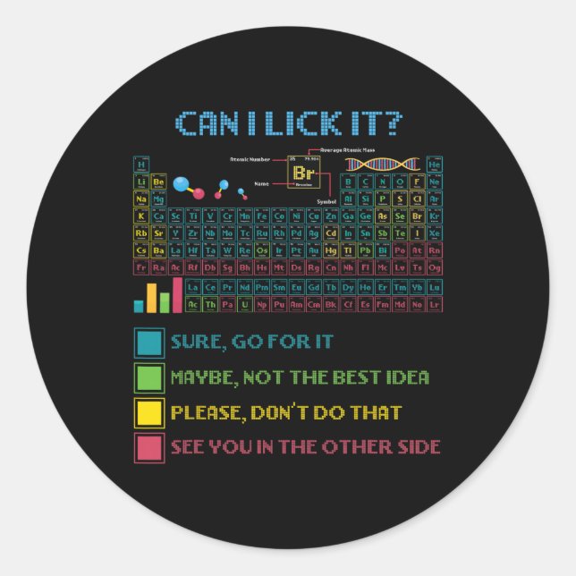Funny Periodic Table Science Can I Lick It Chemist Classic Round Sticker (Front)