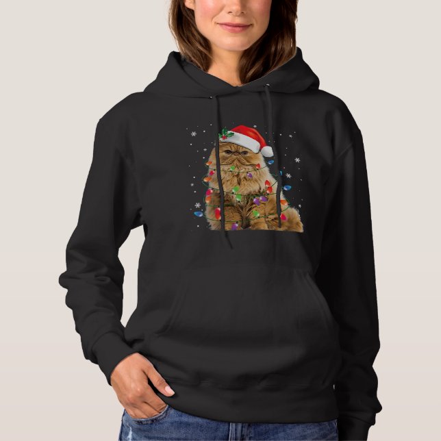 Funny Persian Cat Christmas Lights Xmas Pajama Cat Hoodie (Front)
