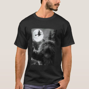 Funny Persian Cat Selfie Full Moon Flying Witch Ha T-Shirt