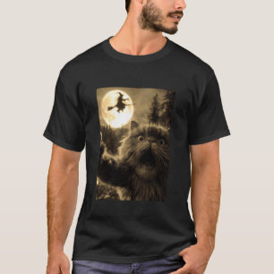 Funny Persian Cat Selfie Full Moon Flying Witch Ha T-Shirt