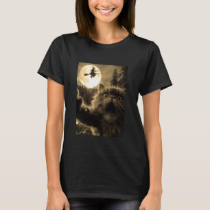 Funny Persian Cat Selfie Full Moon Flying Witch Ha T-Shirt