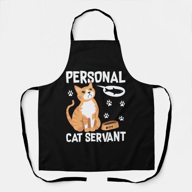 Funny Personal Cat Servant Watercolor Cute Animal Apron (Front)
